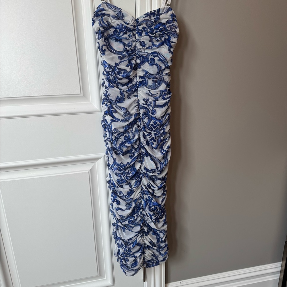 L'AGENCE Blue and White Patterned Dress
